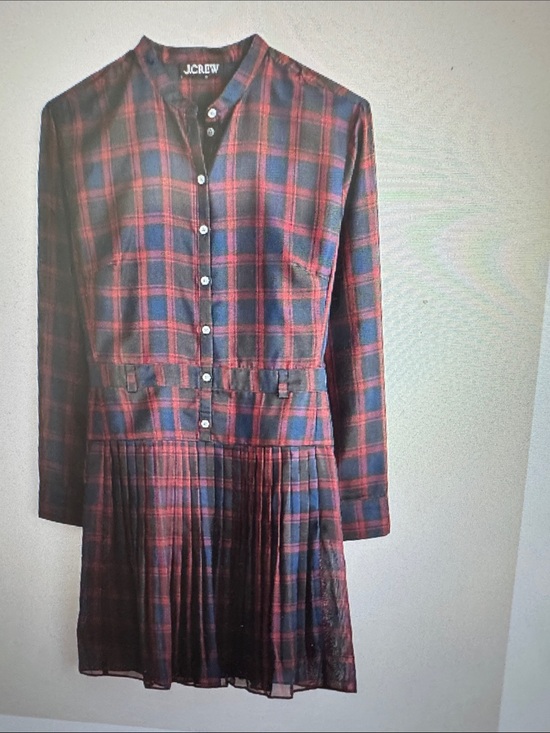 J. Crew Dresses & Skirts - J. Crew Red and Navy Plaid Long-Sleeve Pleated Shirt Dress